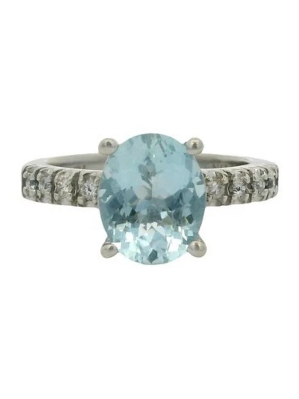 EFFY Solid 14kt White Gold Aquamarine Solitaire Ring with Diamond Sides Size 7